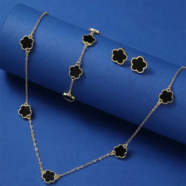 Lucky Flower & Clover 3-Piece Jewelry Set – Bracelet, Earrings & Necklace