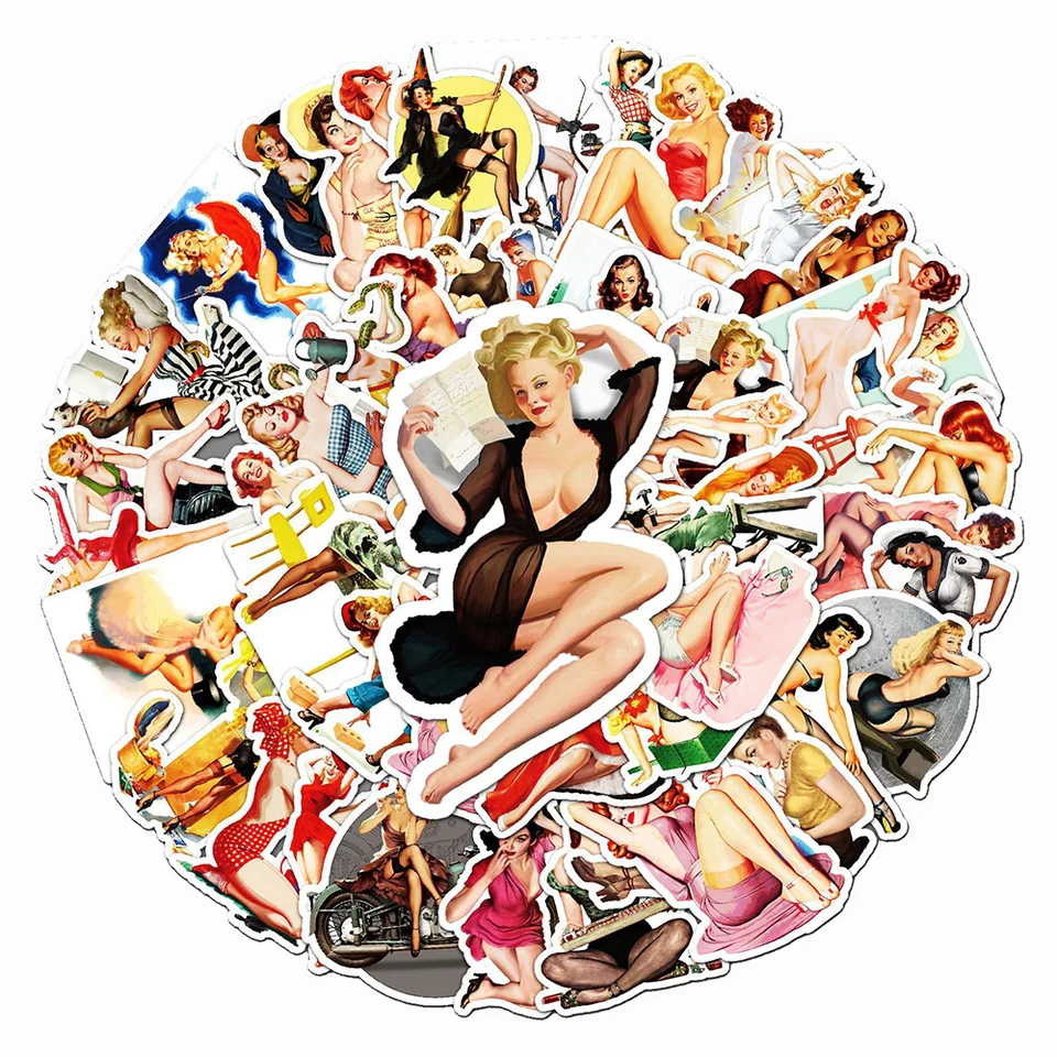 13 Hot Pinup Girls Vinyl Sticker Pack - Set Of 4 Sheets, Customizable Decals