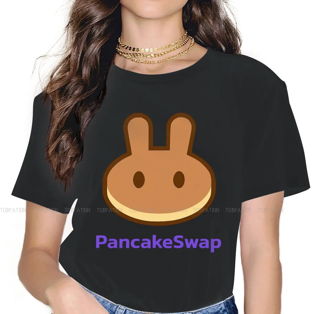 

PancakeSwap Kawaii Girls Women T-Shirt Apeswap Pancake Blusas Harajuku Casual Short Sleeve Vintage Oversized Tops