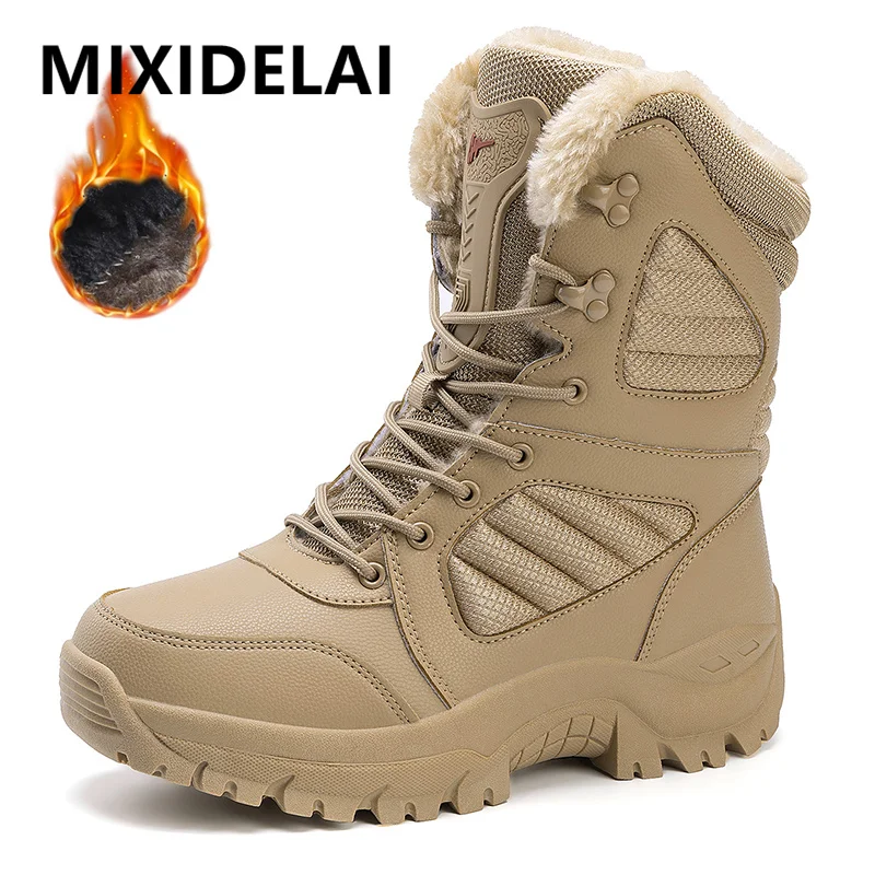 Мужские водонепроницаемые ботильоны с высоким берцем, теплые уличные ботинки из хлопка, большие размеры