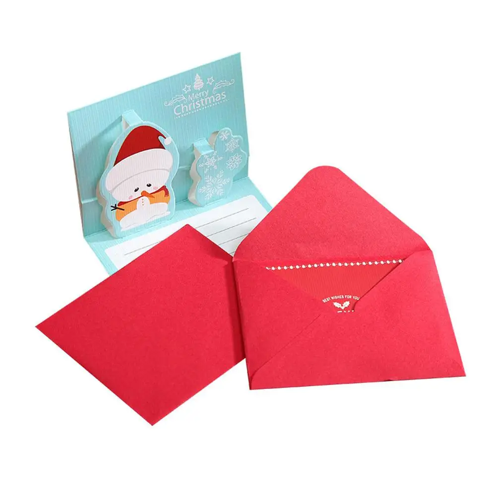 3D Cartoon Kids Mini Lovely Happy New Year Greeting Card Merry Christmas Snowman Cards with Envelope Postcard Card Xmas Gifts