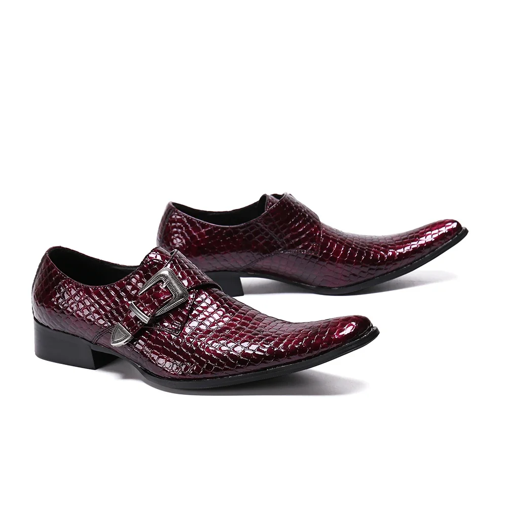Fashion Red Round Toe Men Oxfords Shoes Genuine Leather Wedding Banquet Evening Shoes Male Business Snake Pattern Formal