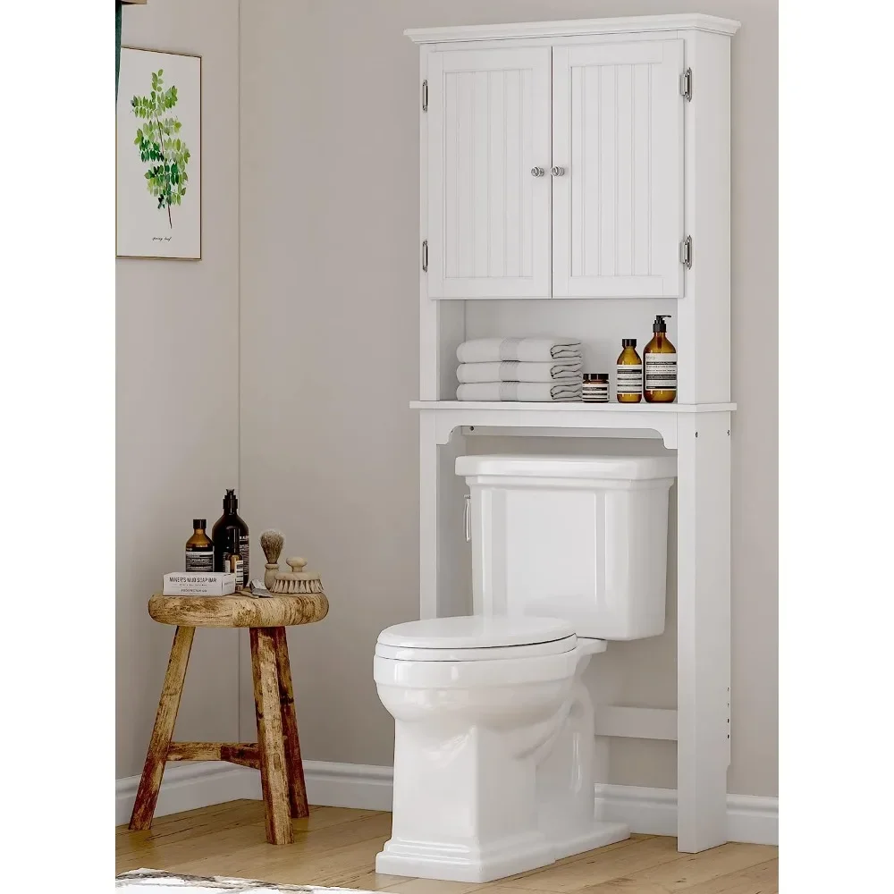 

UTEX Bathroom Storage Over The Toilet, Bathroom Cabinet Organizer with Adjustable Shelves and Double Doors, White