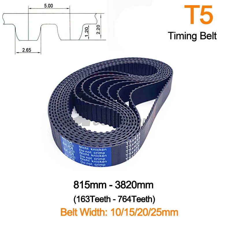 Width10152025mmT5RubberTimingBeltPitchLength815840870880