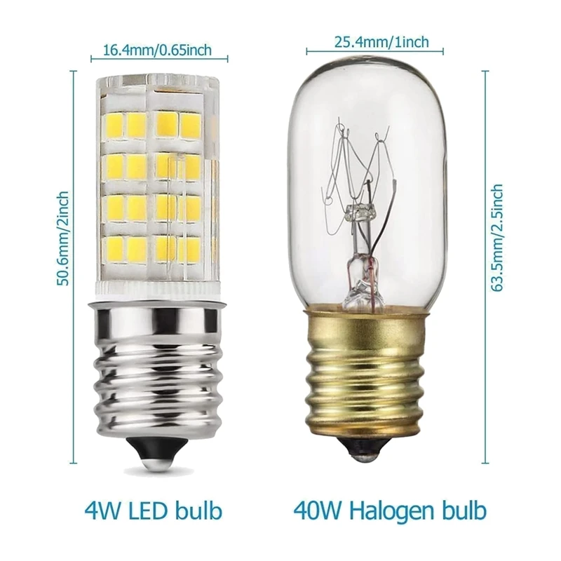 2 Pack 4W Dimmable LED E17 Microwave Oven Bulb , Daylight 6000K 40W Halogen Equivalent Light ,Ceramic E17 LED Bulb 6
