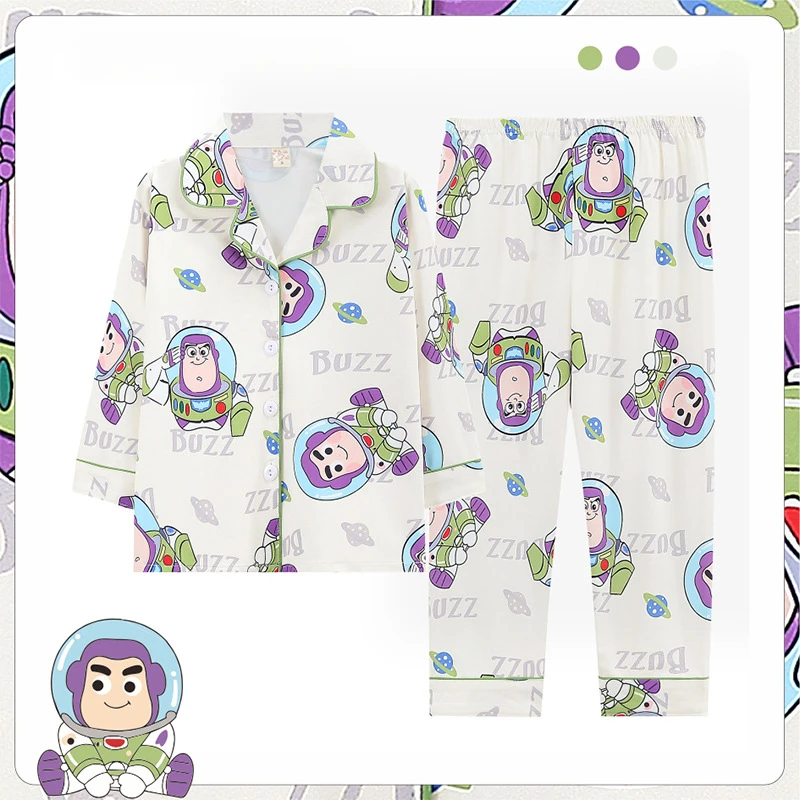 مجموعات بيجامة كرتونية للأطفال من ديزني ، طية صدر السترة ، ناعمة ، مريحة ، ملابس نوم للأطفال ، تنفس ، أنماط حية ، زي داخلي ، سببي