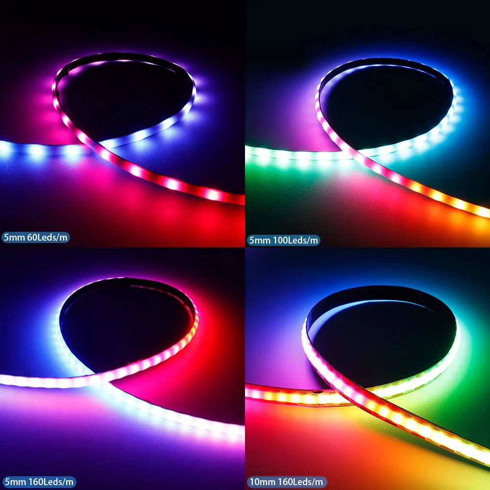 WS2812B COB RGBIC Pixels LED Strip Individually Addressable 60/100/160Leds/m Light 5/10mm WS2812 Smart RGB Dream Color Tape DC5V