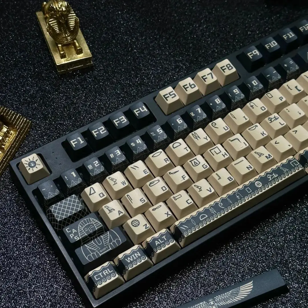 이집트 킹 스타일 레트로 키캡 체리 높이 완전 세트, 승화 프로세스 Pbt 블루 카키 맞춤형 키캡, 130 키 