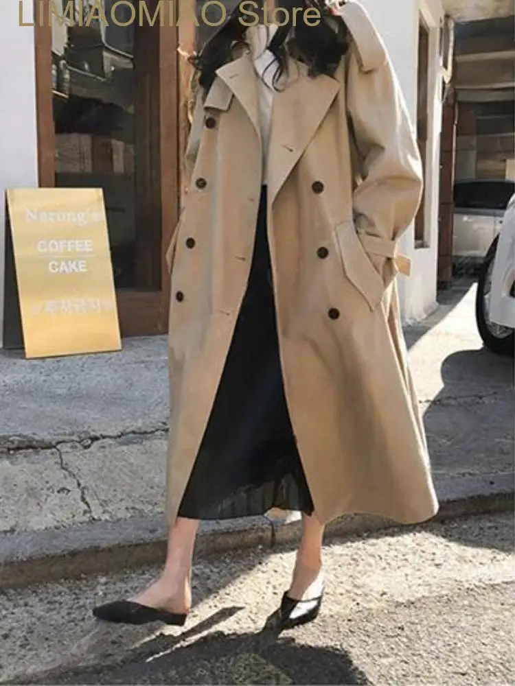 New Jackets for Women Trench Coat for Women Lapel Double Row Button Long Windbreaker Coat New In Outwears Female Clothing Tops