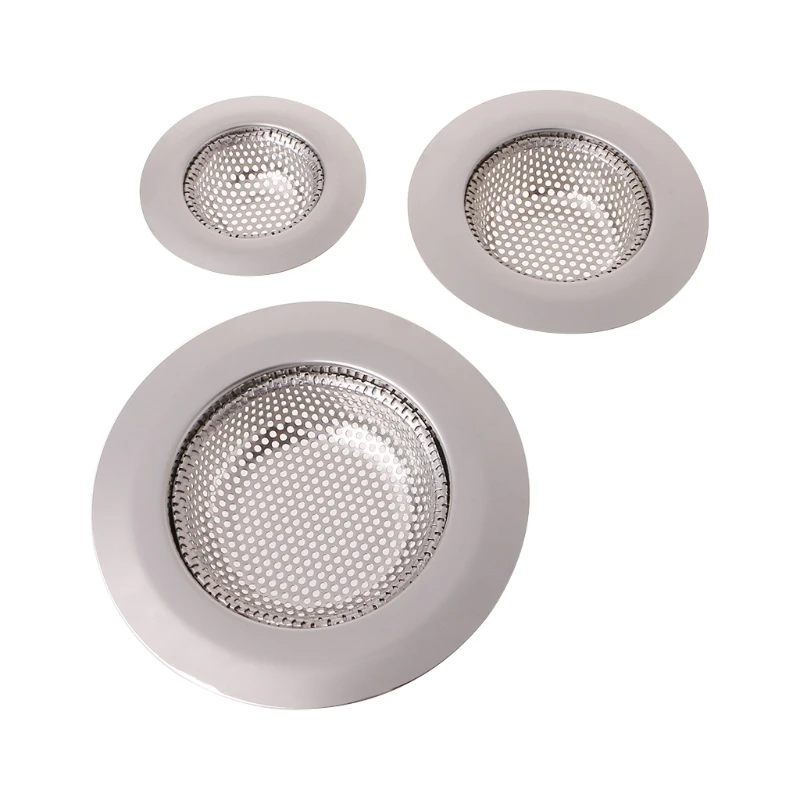 

C7AD 3Pcs Kitchen Sink Strainer Stainless Steel Drain Filter Bathroom Plug Hair Catch