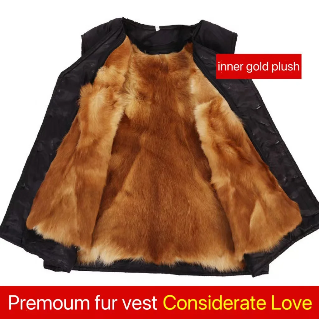 Cold Autumn Winter Middle-aged Elderly Wool Vest Thicken Warm Genuine Fur Overcoat Fashion Comfortable Dad Father Cotton Outfit 5