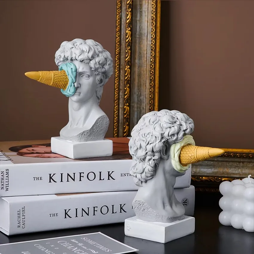 Sculpture Office Bookshelf Desktop Art Decoration David Statue Modern Nordic Figure Ornament Ice Cream David Figurine Home Decor