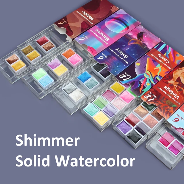 Seamiart 6/12 Set di colori ad acquerello Glitter metallici per artisti Cancelleria scolastica Strumento per graffiti Forniture artistiche a pigmenti solidi 2