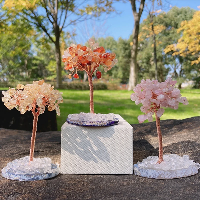 

New Mini Crystal Money Tree Copper Wire Wrapped Agate Plate Base Life Tree Gem Shining Yoga Home Decoration