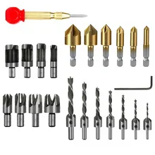 

23pc High Speed Steel Chamferer Woodworking Countersunk Head Chamfer Drill Hexagonal Handle Titanium Plated Five Blade Chamferer