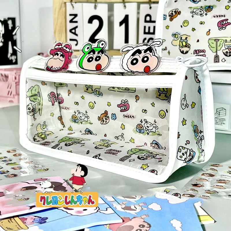 

New Crayon Shin Chan Cute Kawaii Anime Pvc Transparent Multi-Layer Organizer Studentdesktop Stationery Pen Case Toys Girls Gift