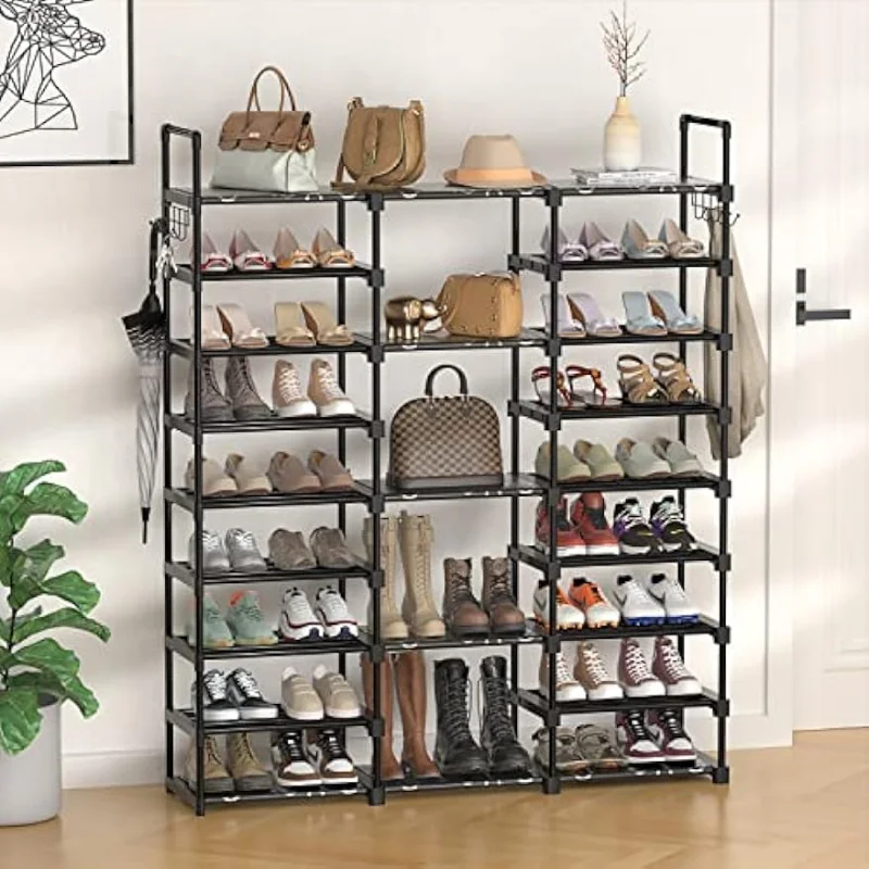 TIMEBAL 8-Tier Shoe Rack, Stackable Shoe Storage Organizer, Holds 52-60 Pair Shoes and Boots, Durable Metal Pipes and Plastic Connectors Shoe Shelf