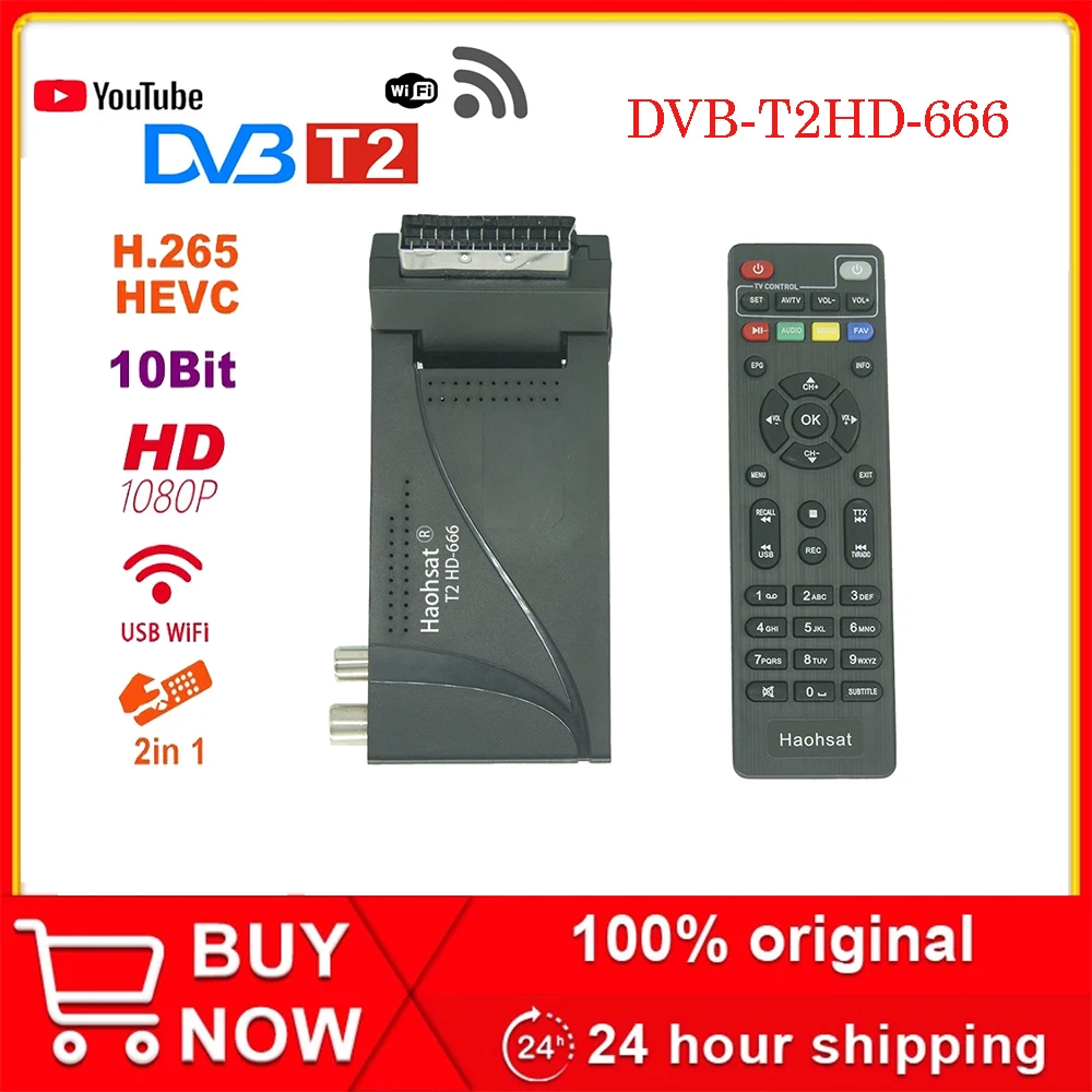 Haohsat DVB T2 HD-666 Scart HD H.265 10 бит для итальянского португальского - Цена: 1 193,21 руб.