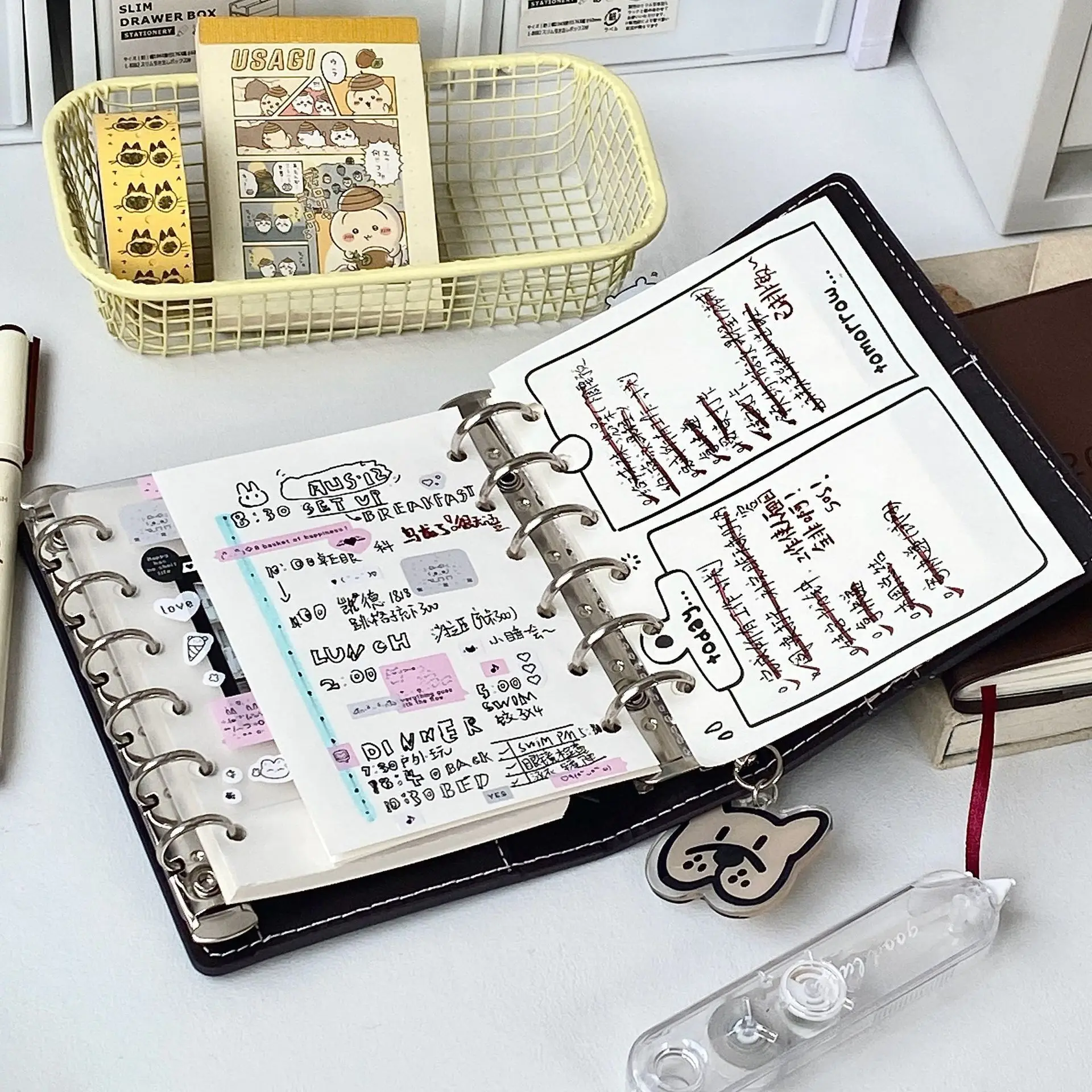 2 binders A7 notebook detachable loose-leaf dark brown notepad portable faux leather schedule planner，whith 80 pages 3