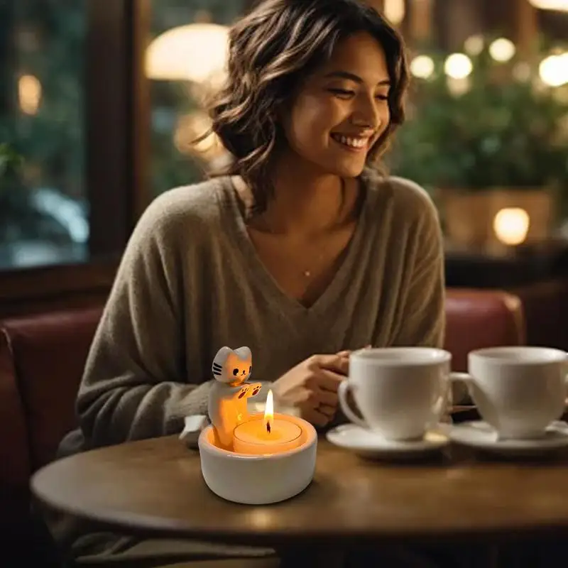 Candle Holders Aromatherapy Candle Cartoon Cat Candle Holder Table Home Decoration