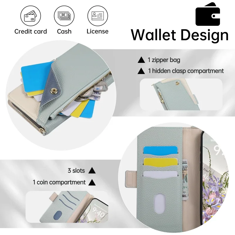 Crossbody Leather Wallet Phone Case with Card Holder Slots