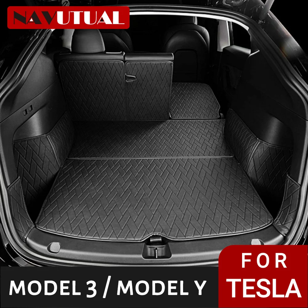 

For Tesla Model Y 3 Leather Trunk Mats Fully Surrounded Waterproof Non-Slip All Weather Liner Custom Exact Fit Car Interior