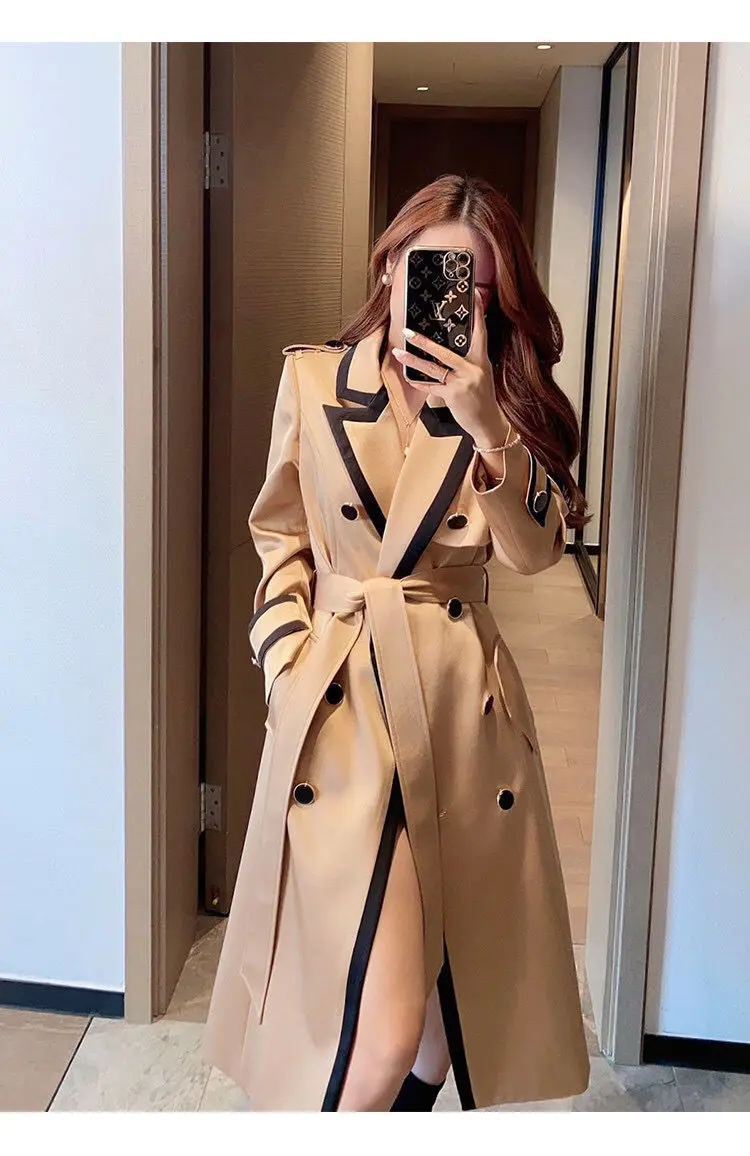 Women's Coat Spring Autumn Windbreaker Khaki Jacket Female Stitching Windproof Long Ladies Cloak High-end Custom Trench Coat New hooded puffer jacket