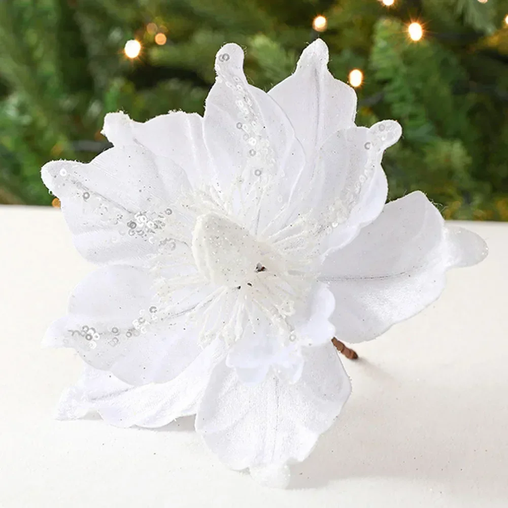 thumbnail image 1 of Christmas Flower Glitter Artificial Flower Xmas Tree Hanging Ornaments DIY Garlands Home Wedding New Year Party Decoration Gifts, 1 of 5