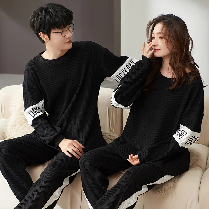 Spring Autumn New Cotton Couple Long-sleeved Men's Pyjamas Pajamas Set Casual Male Sleepwear Pyjamas Night Pijamas 3XL Homewear