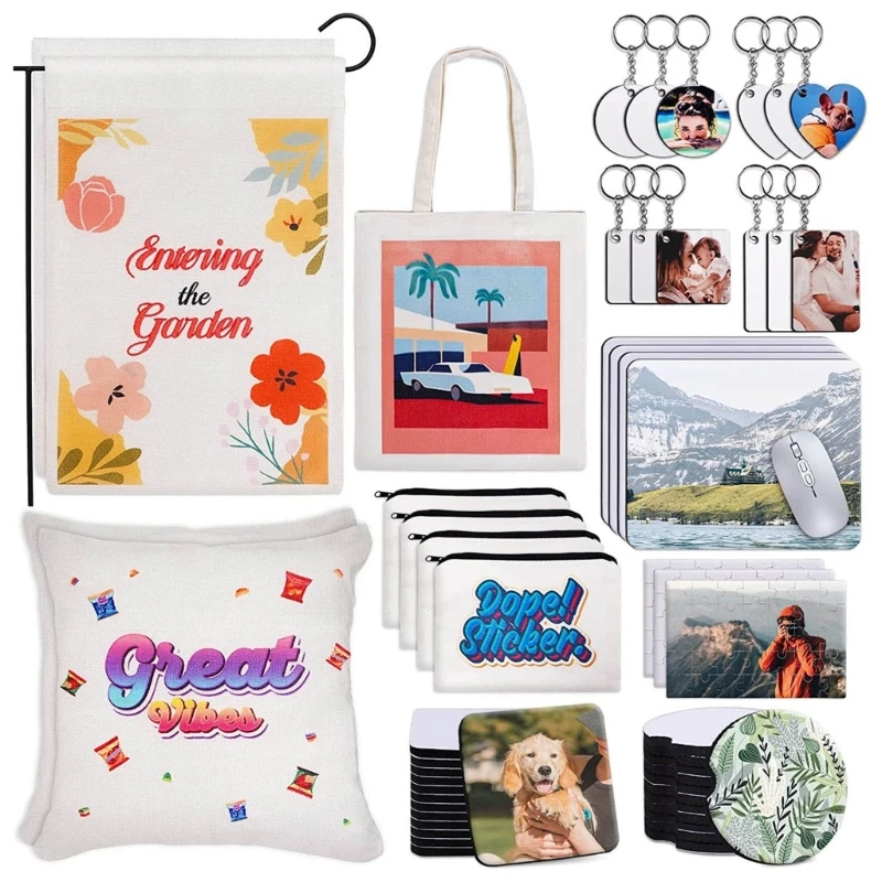 

Heat Transfer Keychain Blanks with Makeup Bag and Mouse Pad Sublimation Printing