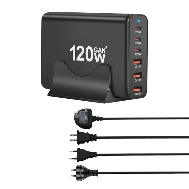 120W GAN Multi USB Charging Station 6 Port Hub Type C Charger PD Fast Charging Station Smart charger For iPhone Samsung Xiaom 4