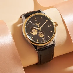 Elegant LONGLUX Automatic Skeleton Wristwatch - Waterproof Timepiece (Medium gold black)