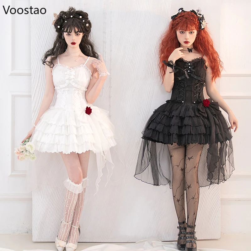 Victorian Vintage Gothic Lolita Jsk Dress Women Cute Bow