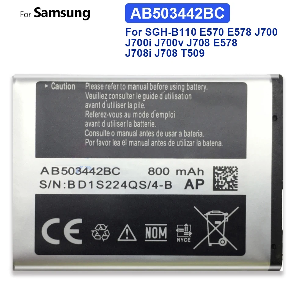 Batteria Per Samsung Sgh-B110 E570 E578 J700 J700I J700V J708 E578 J700 J708I J708 T509 Ab503442Bc Con Codice Traccia