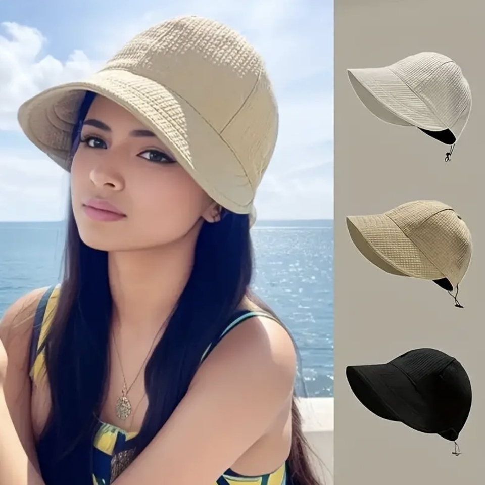 Women's Drawstring Waffle Pattern Baseball Cap, Fashionable Sun Protection Beach Travel Sun Hat, Suitable For Spring & Summer