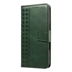 Magnetic Luxury Leather Phone Case with Cat Dandelion Design - Galaxy A16 4G 5G (Grid - Green)