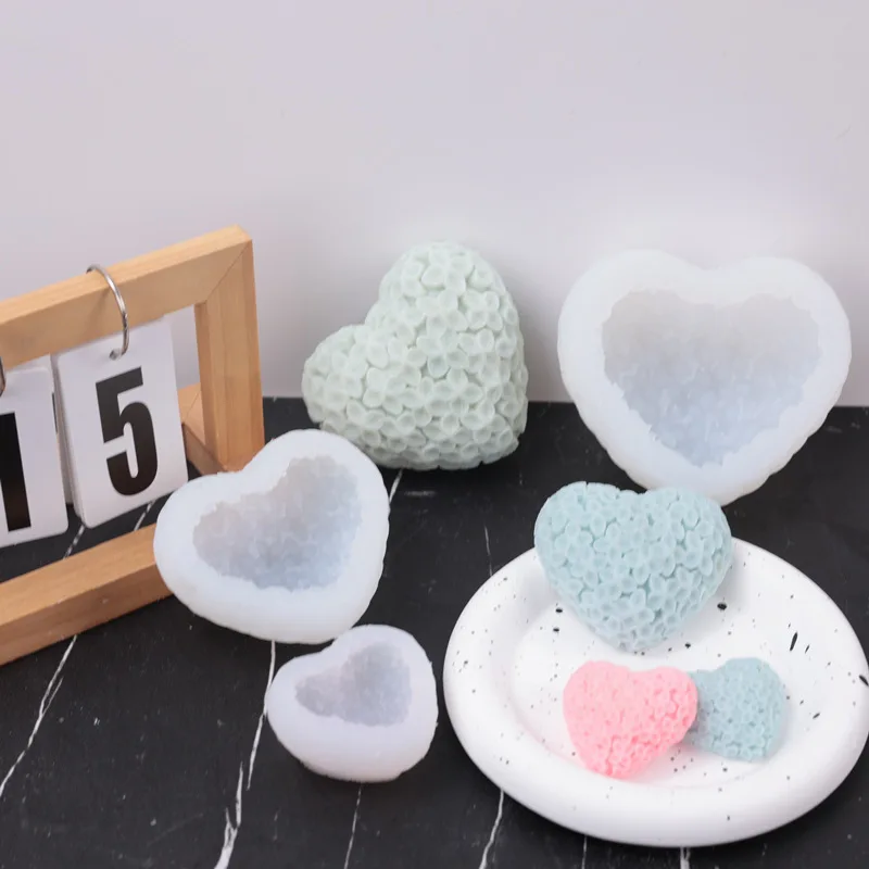 3D Love Heart Flower Silicone Candle Mold DIY Valentine's Day Heart Soap Resin Chocolate Baking Kit Wedding Party Craft