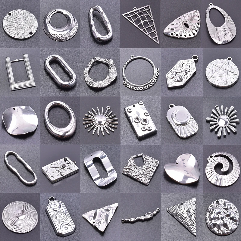 6Pcs/Lot Stainless Steel Hollow Stamping Geometric Triangle Oval Round Charms Witchcraft Sun Moon подвески For Jewelry Wholesale