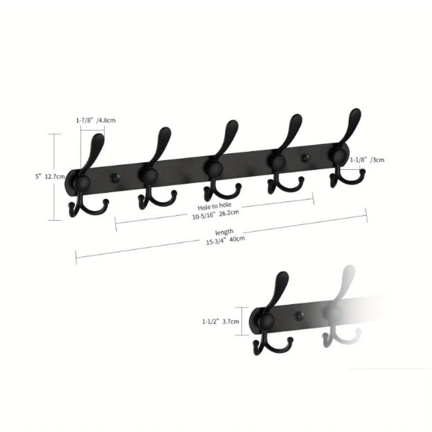 Matte Black Wall-Mounted Coat Rack With 5 Heavy Duty Tri Hook Stainless Steel For Jackets Hats & More In Entryway Or Mudroom