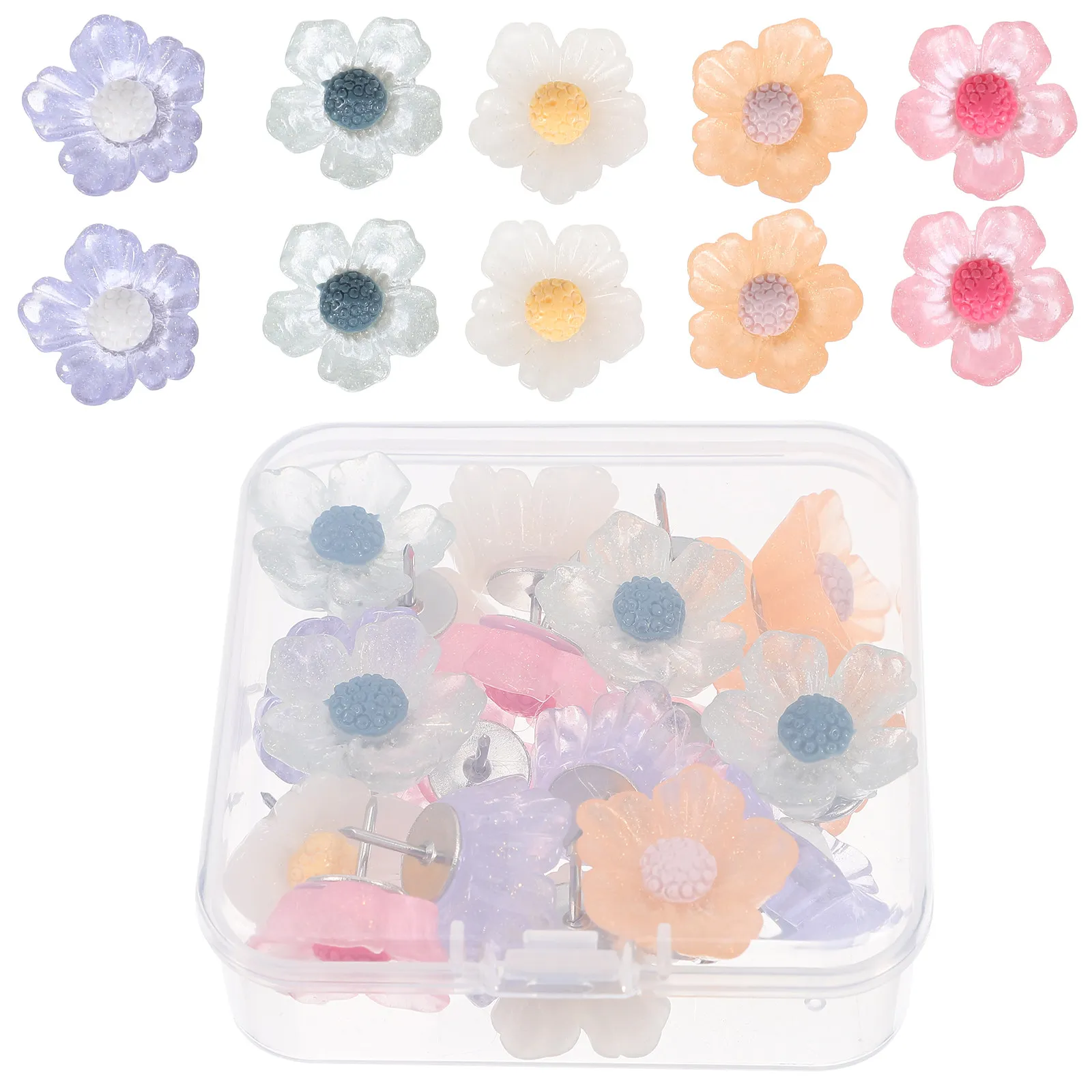 20Pcs 섬세한 꽃무늬 푸시핀 휴대용 엄지 못핀 지도용 작은 꽃 푸시핀 공예품 게시판 장 편리함