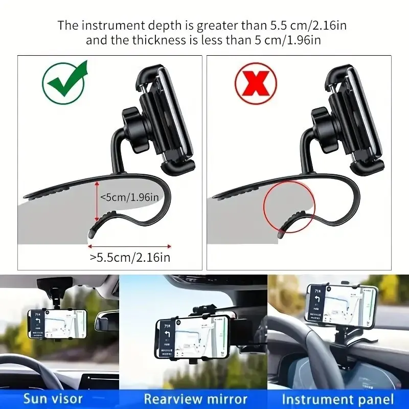 Universal Car Phone Holder Dashboard Cell Phone Car Holder Rear View Mirror Sun Visor Baffle Mobile Phone Mount Clip Car Gadgets