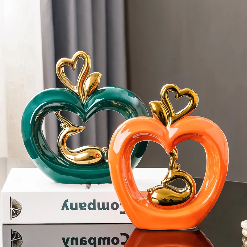 

Керамическое покрытие Лось яблоко скульптура поделки настольное украшение абстрактный Золотой олень яблоко фарфоровое украшение современные аксессуары