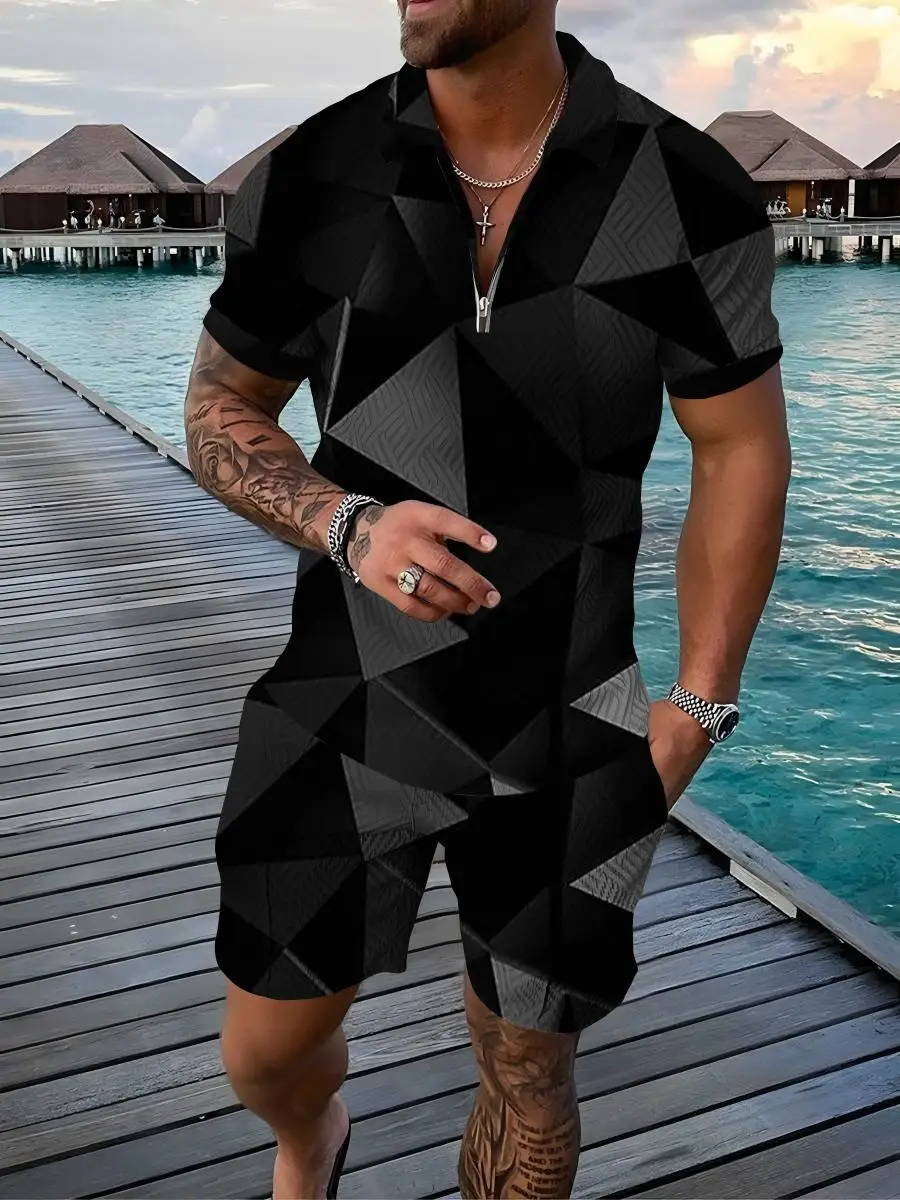 

2022 Hot Sale Men Polo Shirt Suit 3D Printing Sportswear Fitness Sports Shorts Summer Clothes Breathable Casual Man 2 Piec Set
