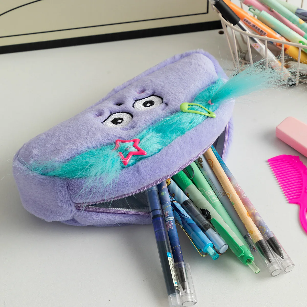 New Funny Cartoon Stationery Bag Large Capacity Plush Pencil Case Trendy Ins Style Student Pens Storage Zipper Bag