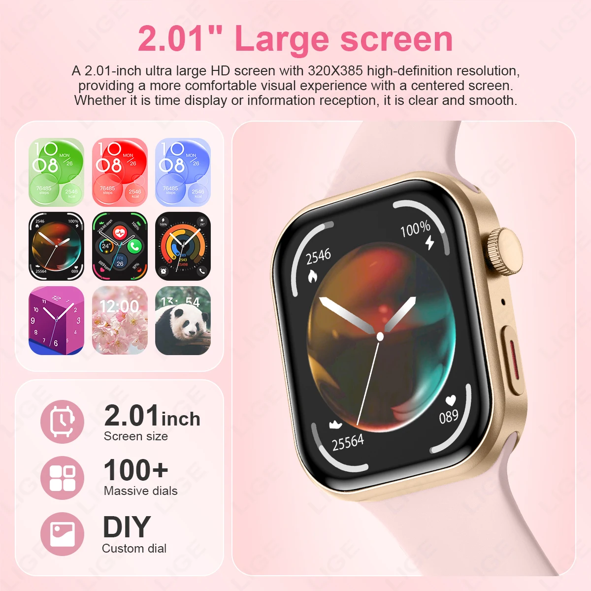 LIGE 울트라 스마트 워치 3 스트랩 남성 여성 AMOLED 심박수 블루투스 통화 스포츠 피트니스 방수 스마트워치 IOS 안드로이드용