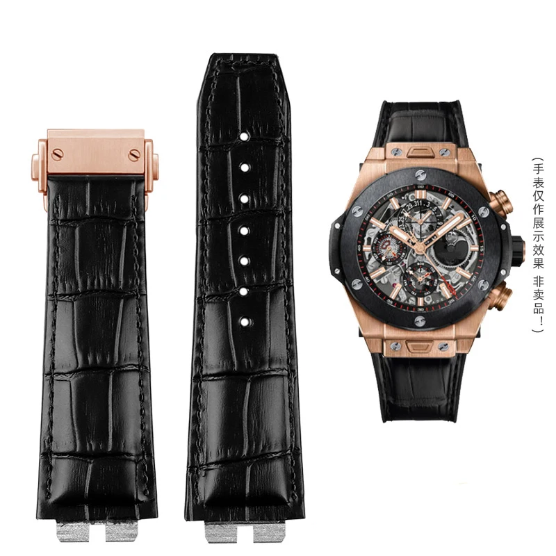 Bracelet Montre Cuir Et Silicone Pour Hublot Big Bang – Fermoir Déployant, Ajustable, 29x19x24mm