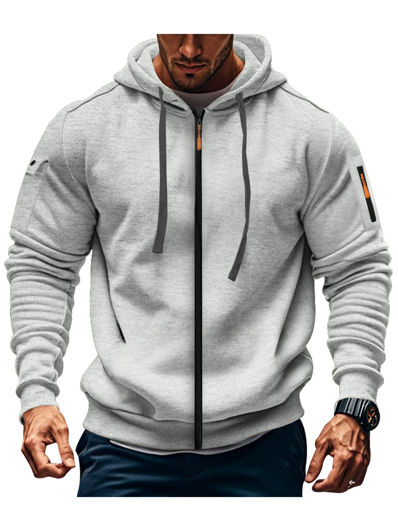 men's solid color hooded sweatshirt casual long sleeved sports jacket fashionable streetwear jacket Men's solid color hooded sweatshirt casual long sleeved sports jacket fashionable streetwear jacket 2