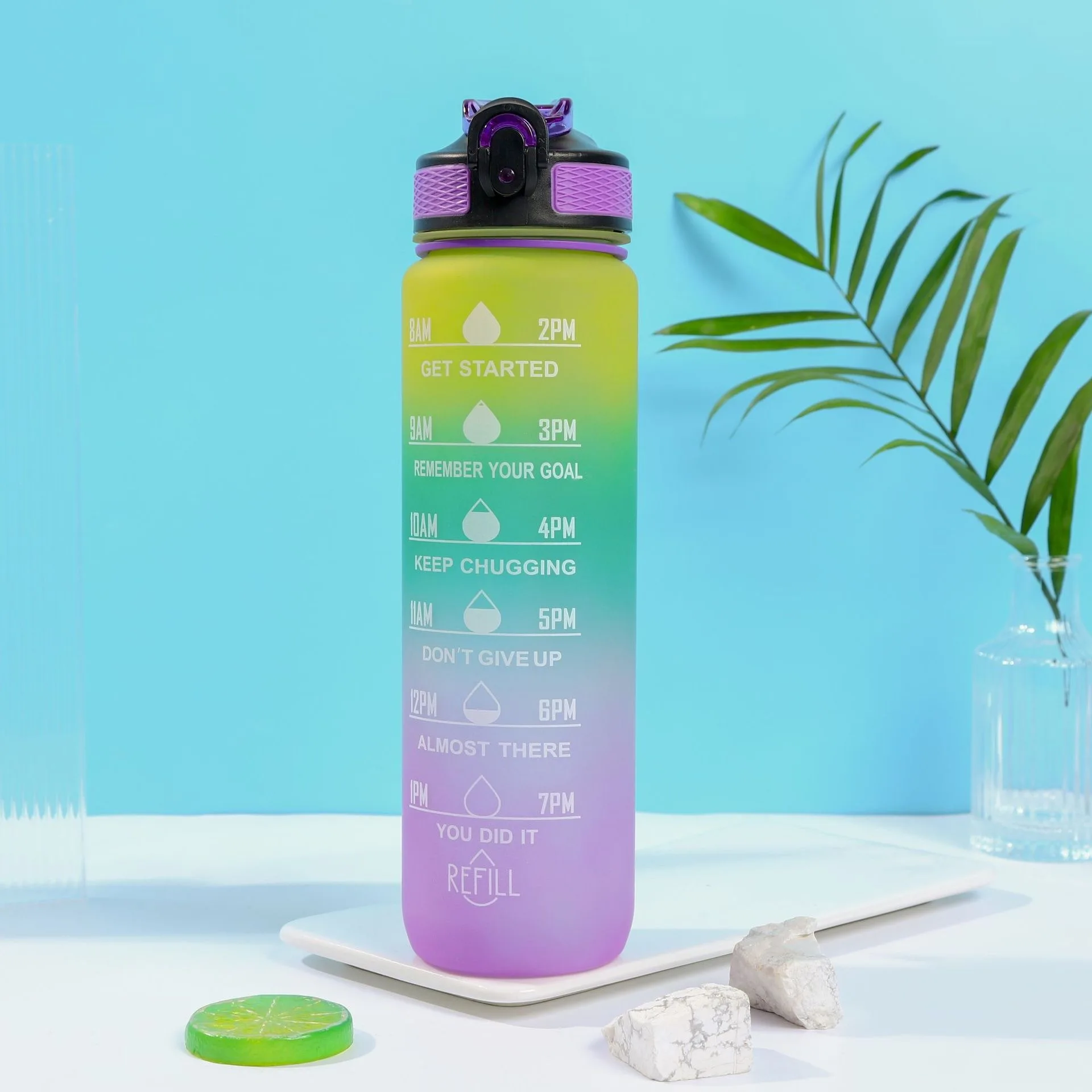 1000ML Sports Water Bottle Gradient Color Plastic Bounce Cap Straw Cup Portable Fitness Bike Cup Gym Camping Tour Water Bottle