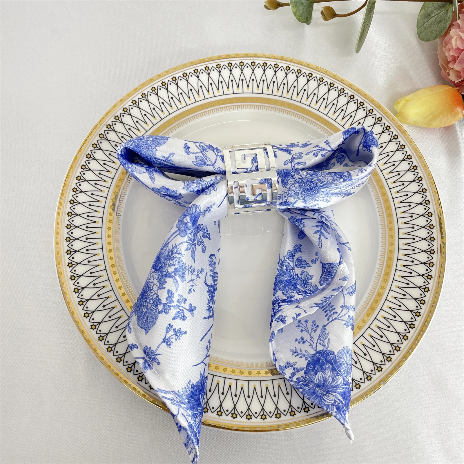 10 pieces/pack of colored Ding printed blue and white porcelain patterned napkins