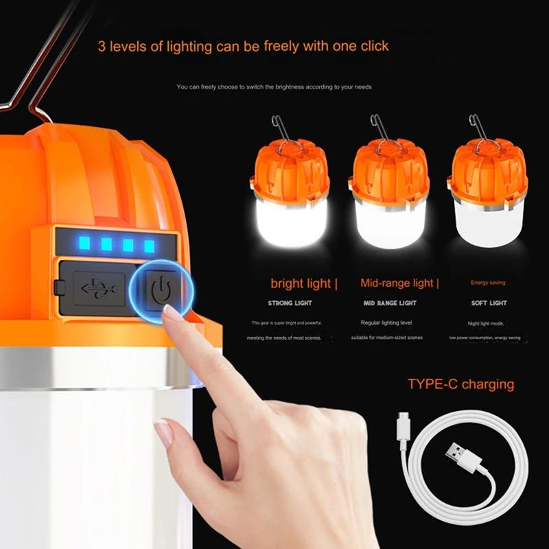 ABPP-USB Rechargeable LED Camping Lights Outdoor Camping BBQ Tents Hanging Lantern Emergency Power Bank